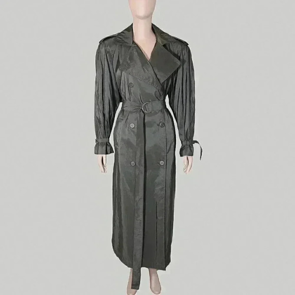 Vintage 80s Black Trench Rain Coat Size 8 Stylish Fall Coats Women's Casual Coat